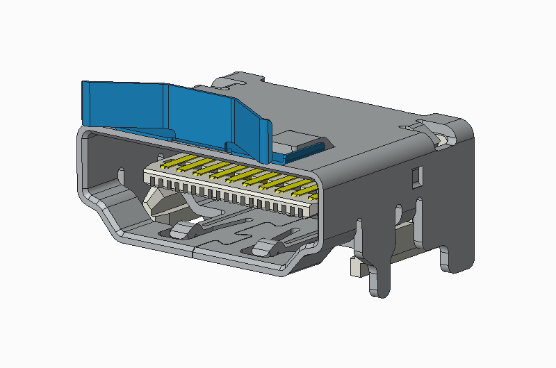HDMI A Type Female 19P SMT (external EMI shrapnel) shell leg length 1.0