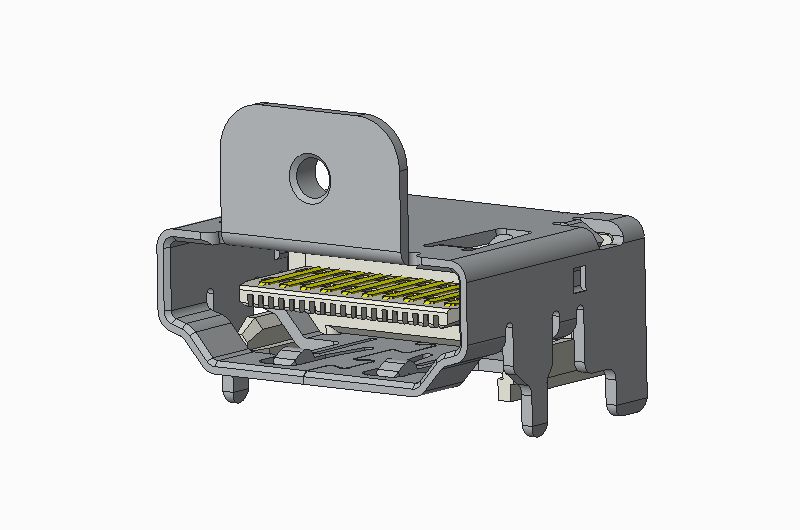 HDMI A Type Female 19P SMT (with H8.8 M2 threaded hole) with a housing foot length of 1.40