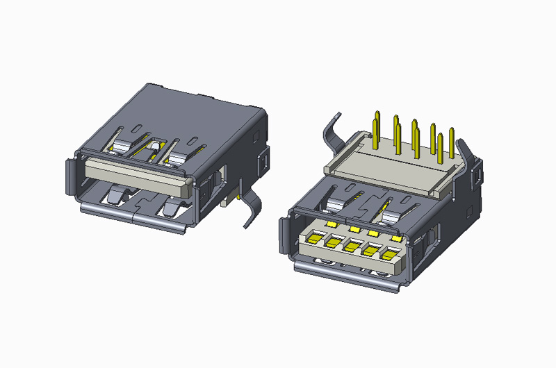 USB 3.0 AF 90度DIP H6.95 有卷边 弯脚