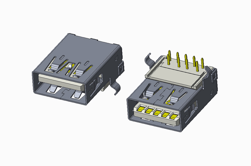 USB 3.0 AF 90度DIP H6.95 无卷边 弯脚