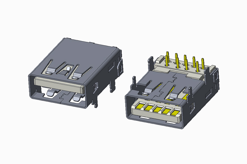 USB 3.1 Gen2 AF 90度DIP CH3.4 无卷边 四直脚