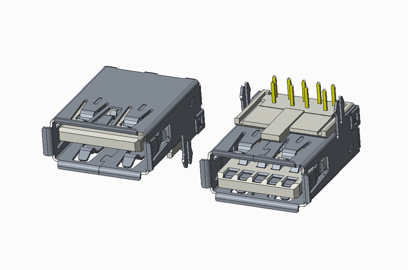 USB 3.0 AF 90度DIP H6.95 有卷边 鱼叉脚
