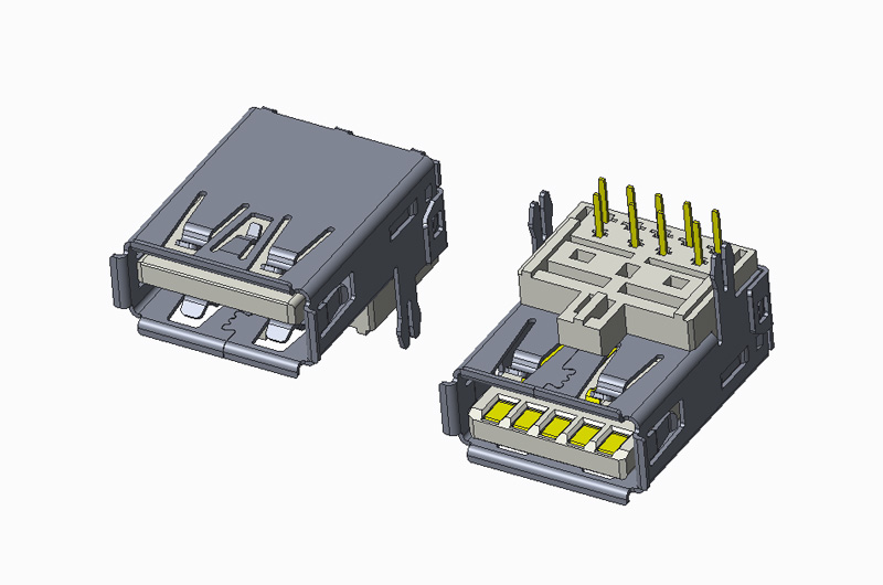 USB 3.0 AF 90度DIP架高 H8.4 有卷边 鱼叉脚