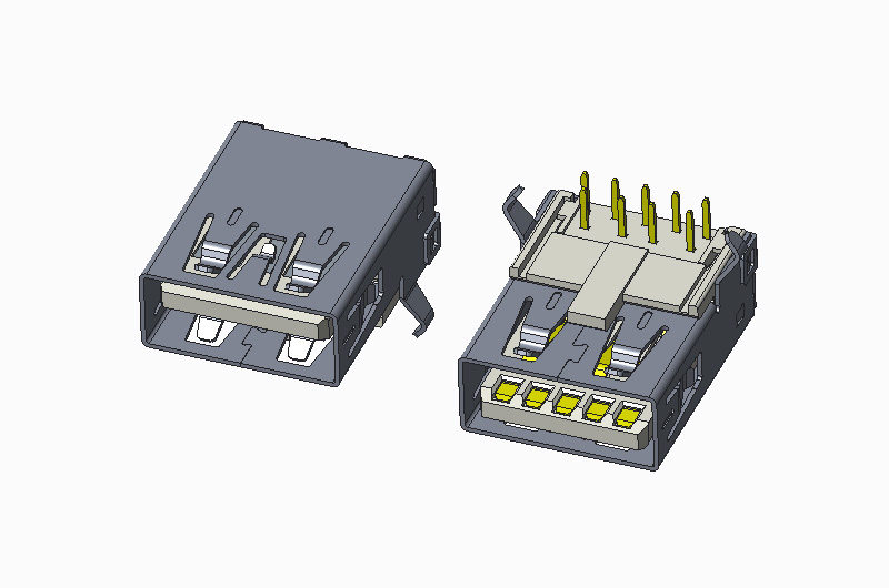 USB 3.0 AF 90度DIP H6.95 无卷边 弯脚